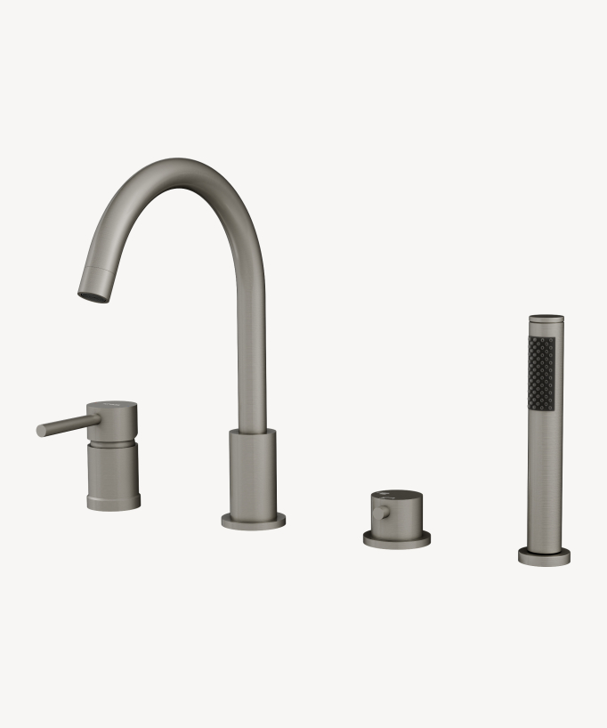 4-hole deck-mounted bath-shower mixer tap brushed nickel - Corbeau