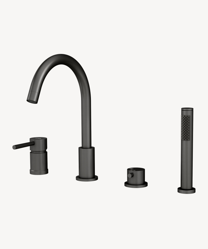4-hole deck-mounted bath-shower mixer tap gunmetal - Corbeau