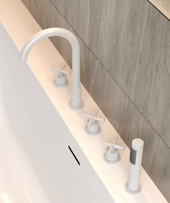 5-Hole Deck-Mounted Bath-Shower Mixer - White - Corbeau