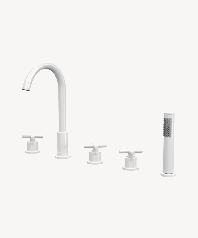 5-Hole Deck-Mounted Bath-Shower Mixer - White - Corbeau