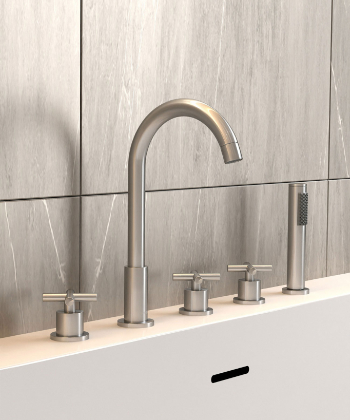 5-Hole Deck-Mounted Bath-Shower Mixer - Brushed Nickel - Corbeau