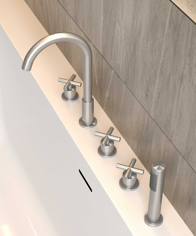 5-Hole Deck-Mounted Bath-Shower Mixer - Brushed Nickel - Corbeau