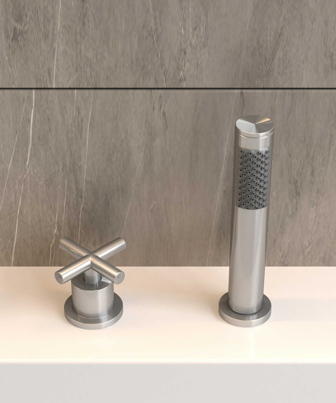 5-Hole Deck-Mounted Bath-Shower Mixer - Brushed Nickel - Corbeau
