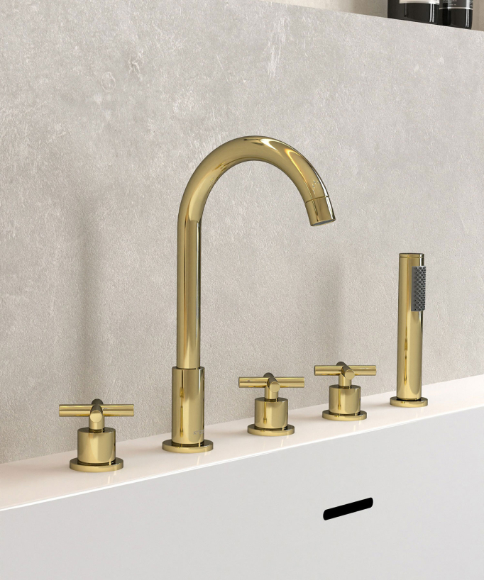 5-Hole Deck-Mounted Bath-Shower Mixer - Gold - Corbeau
