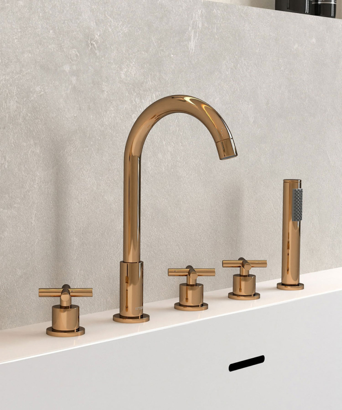 5-Hole Deck-Mounted Bath-Shower Mixer - Rose Gold - Corbeau