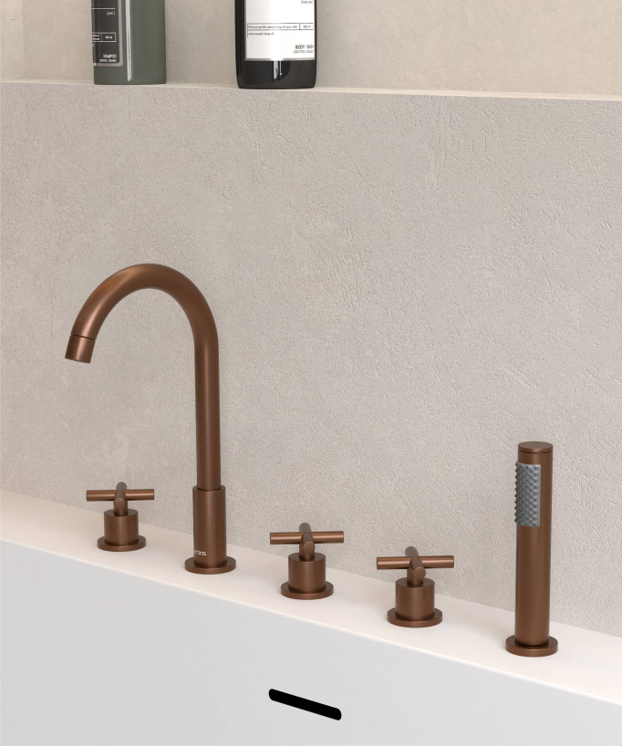 5-Hole Deck-Mounted Bath-Shower Mixer - Brushed Rose Gold - Corbeau