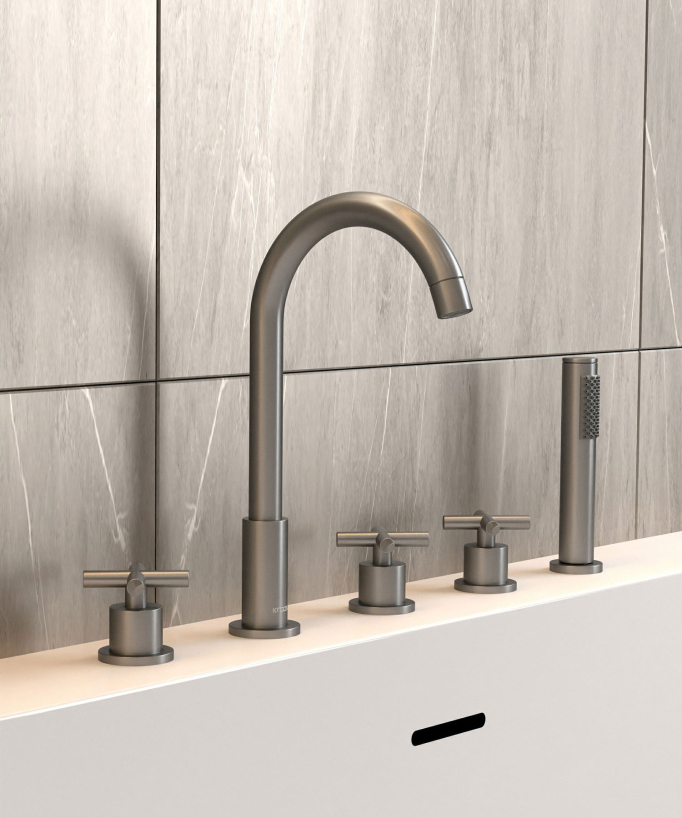 5-Hole Deck-Mounted Bath-Shower Mixer - Gunmetal - Corbeau