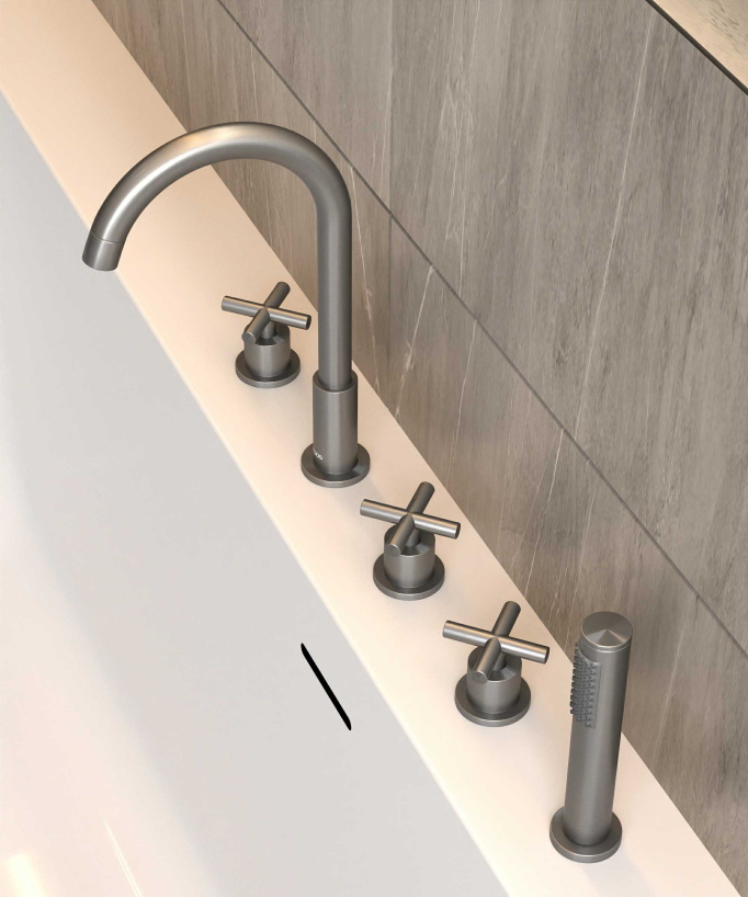 5-Hole Deck-Mounted Bath-Shower Mixer - Gunmetal - Corbeau