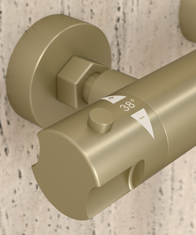 Wall-Mounted Thermostatic Shower Mixer - Brushed Gold - Corbeau