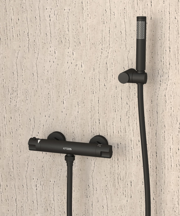 Wall-Mounted Thermostatic Shower Mixer - Black - Corbeau