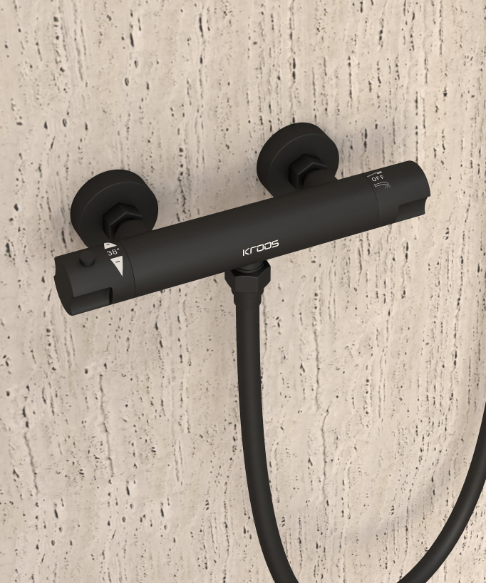 Wall-Mounted Thermostatic Shower Mixer - Black - Corbeau