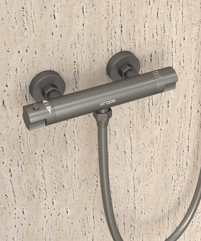 Wall-Mounted Thermostatic Shower Mixer - Gunmetal - Corbeau