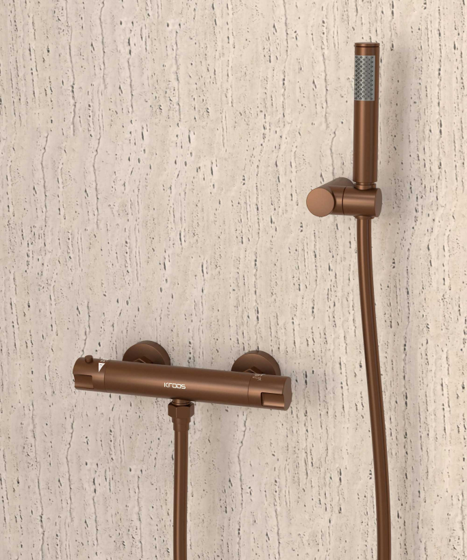 Wall-Mounted Thermostatic Shower Mixer - Brushed Rose Gold - Corbeau
