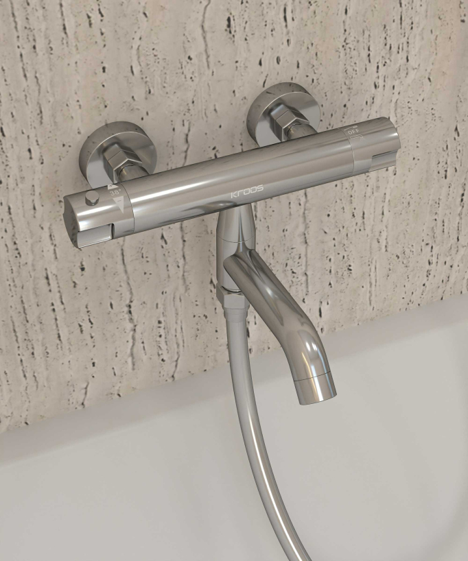 Wall-Mounted Thermostatic Bath Mixer - Chrome - Corbeau