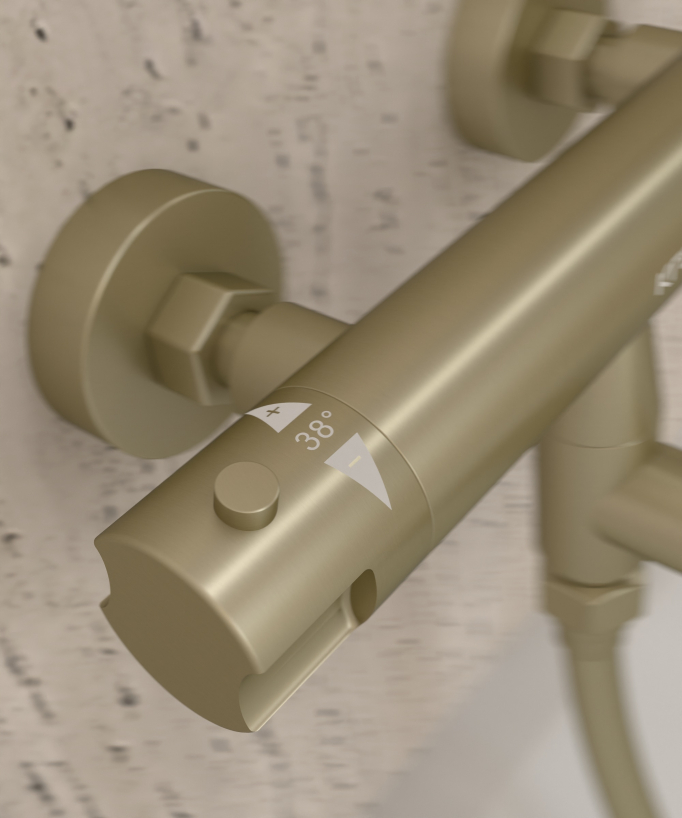 Wall-Mounted Thermostatic Bath Mixer - Brushed Gold - Corbeau