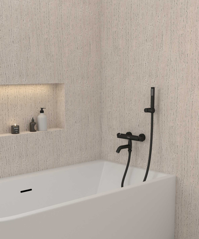 Wall-Mounted Thermostatic Bath Mixer - Black - Corbeau