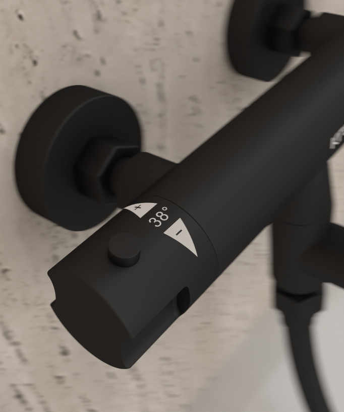 Wall-Mounted Thermostatic Bath Mixer - Black - Corbeau