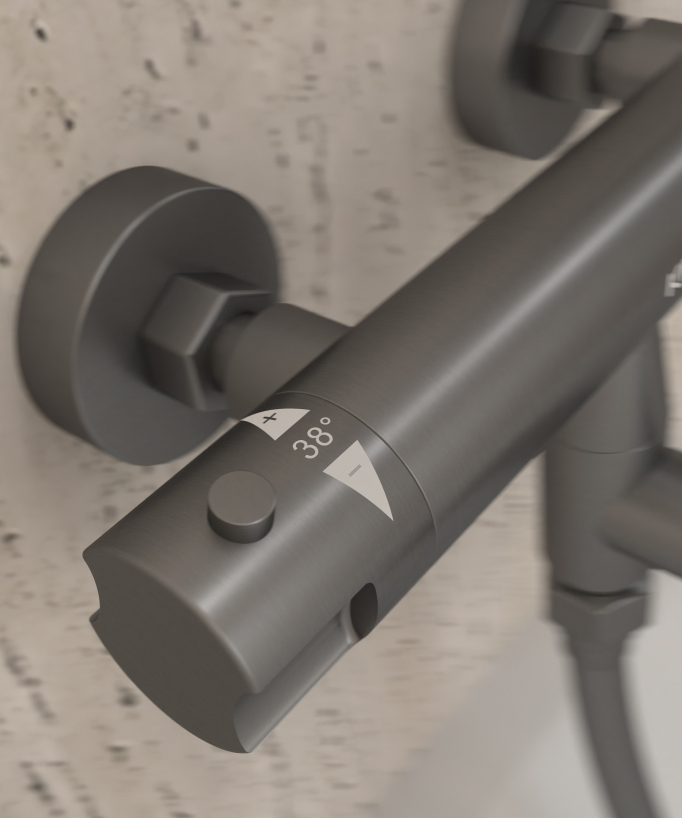 Wall-Mounted Thermostatic Bath Mixer - Gunmetal - Corbeau
