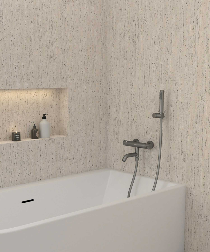 Wall-Mounted Thermostatic Bath Mixer - Gunmetal - Corbeau