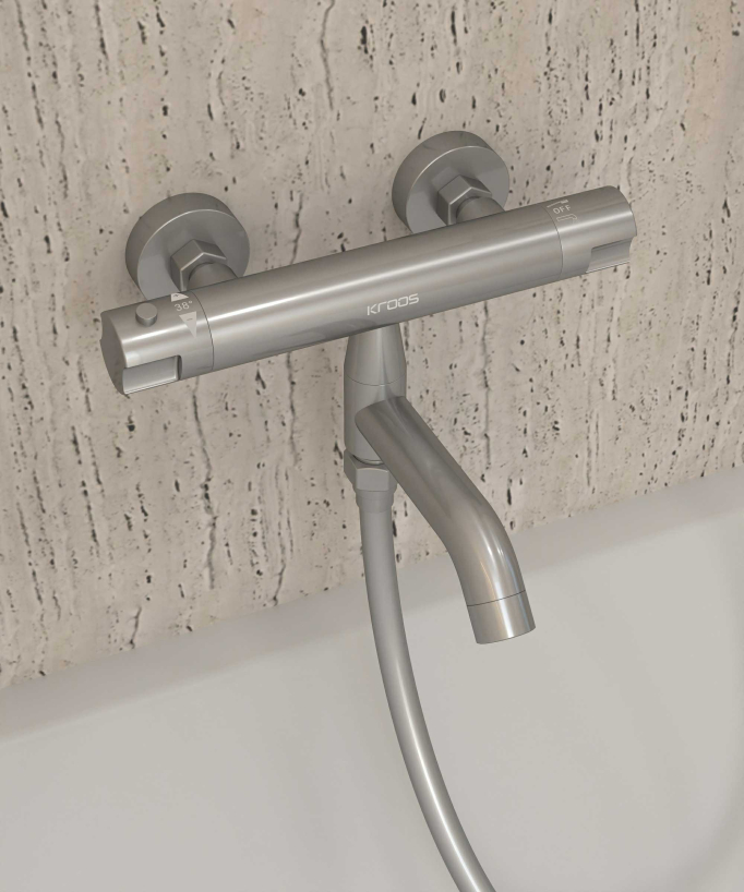 Wall-Mounted Thermostatic Bath Mixer - Brushed Nickel - Corbeau