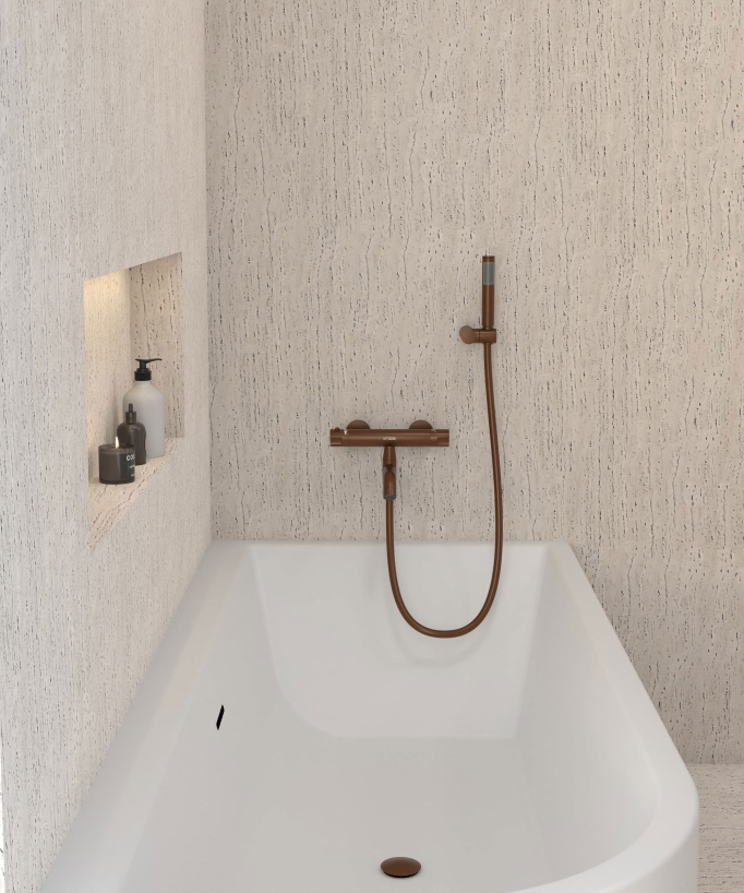 Wall-Mounted Thermostatic Bath Mixer - Brushed Rose Gold - Corbeau