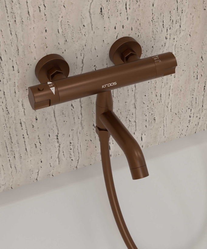 Wall-Mounted Thermostatic Bath Mixer - Brushed Rose Gold - Corbeau