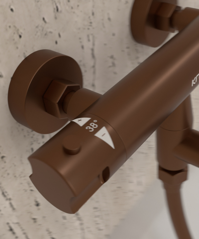 Wall-Mounted Thermostatic Bath Mixer - Brushed Rose Gold - Corbeau
