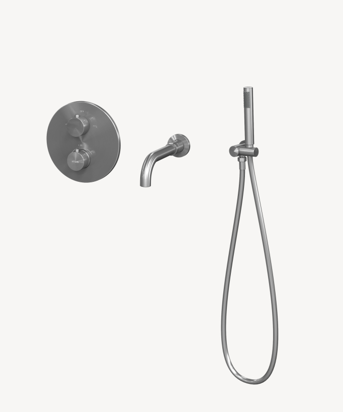 Concealed Thermostatic Bath Mixer - Brushed Nickel - Corbeau