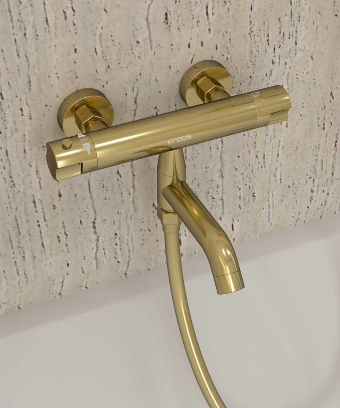 Wall-Mounted Thermostatic Bath Mixer - Gold - Corbeau