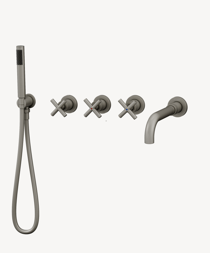 5-hole concealed bath mixer set brushed nickel - Corbeau