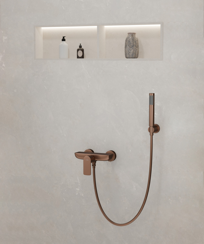 Wall-Mounted Shower Mixer - Brushed Rose Gold - Nunki