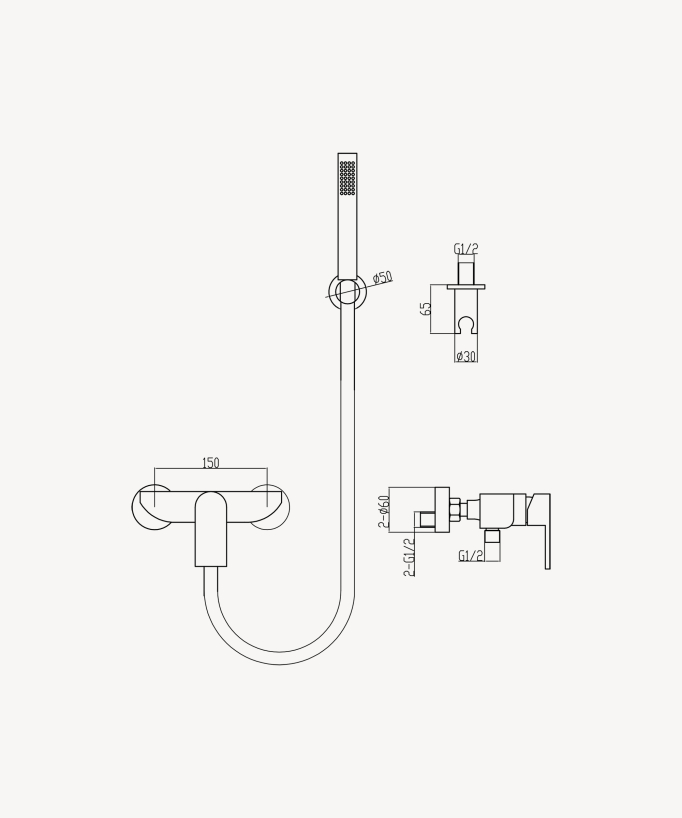Wall-Mounted Shower Mixer - Black - Nunki