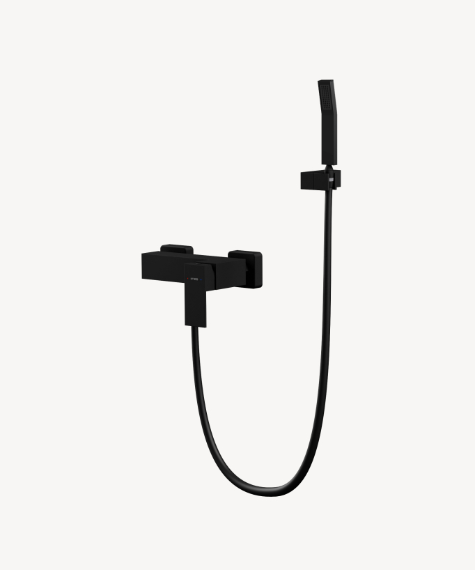 Wall-mounted shower mixer with hand shower black - Sirius