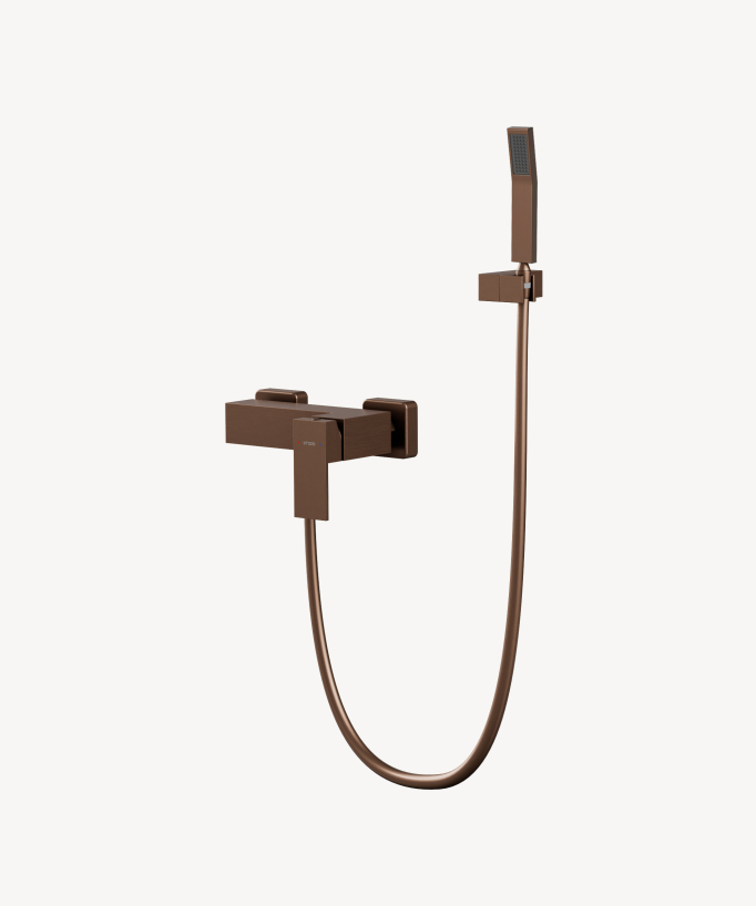 Wall-mounted shower mixer with hand shower brushed rose gold - Sirius