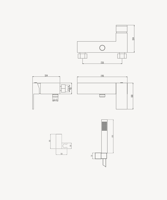 Wall-mounted shower mixer with hand shower brushed gold - Sirius