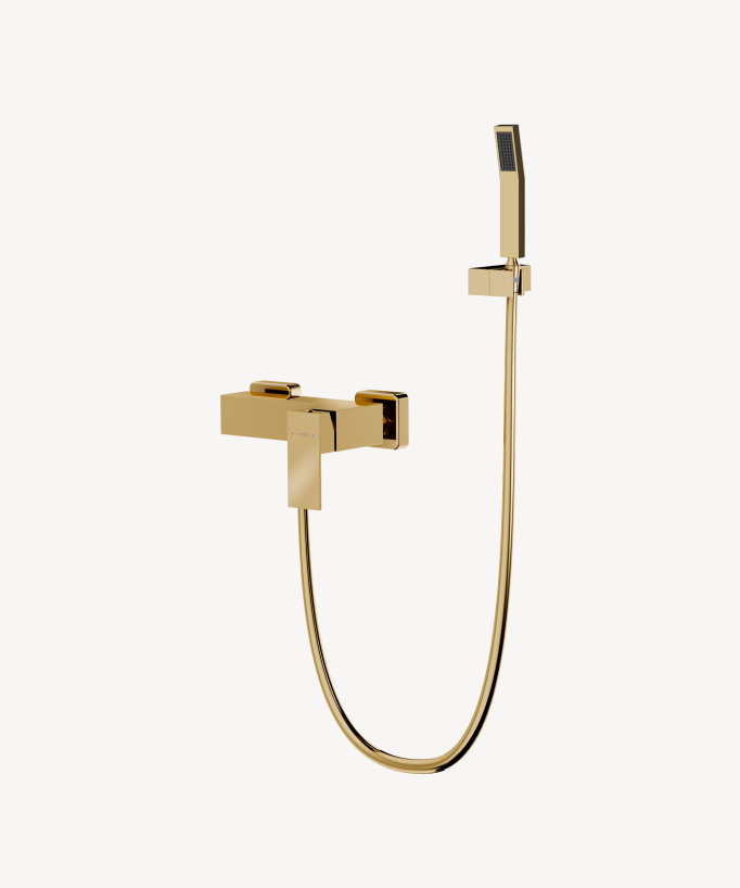 Wall-mounted shower mixer with hand shower gold - Sirius