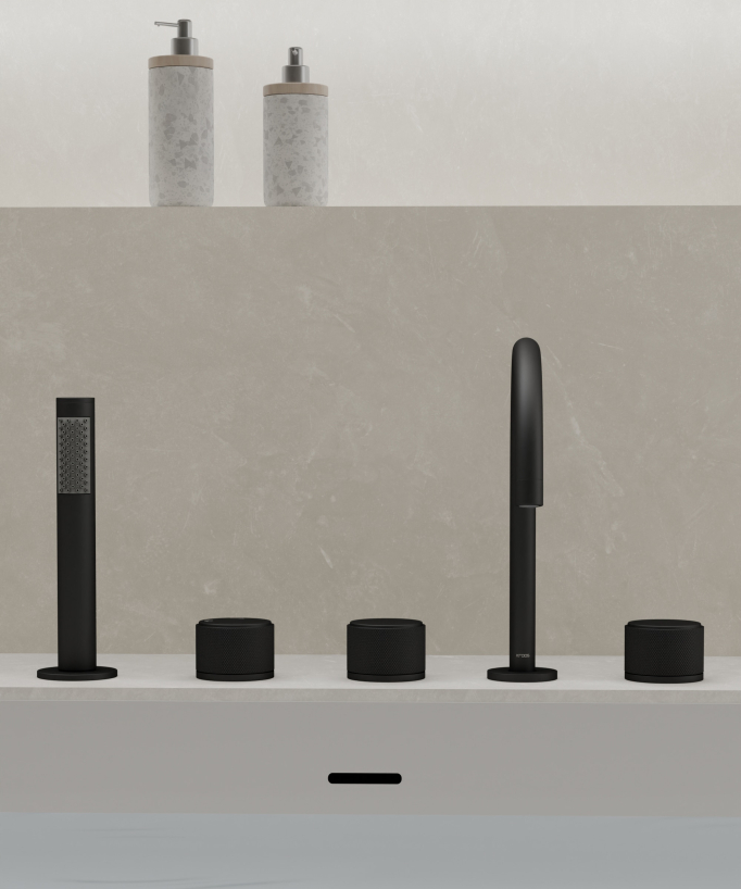 5-hole deck-mounted bath mixer set black - Leros