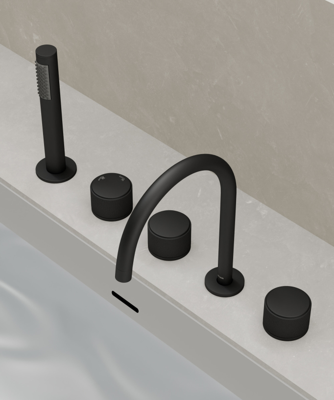 5-hole deck-mounted bath mixer set black - Leros