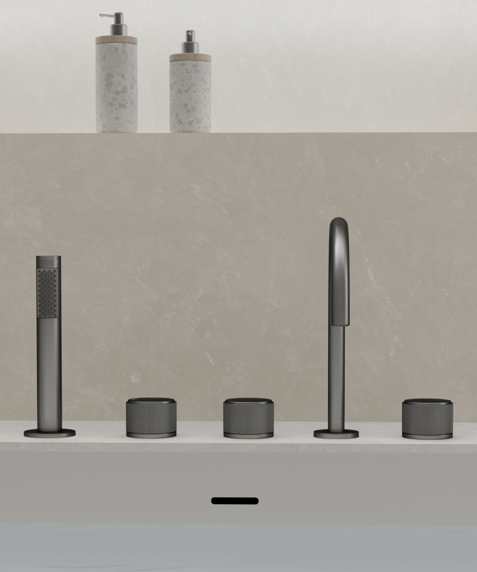 5-hole deck-mounted bath mixer set gunmetal - Leros