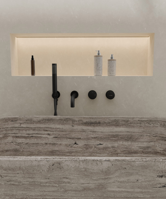 Concealed bath mixer set with hand shower black - Leros
