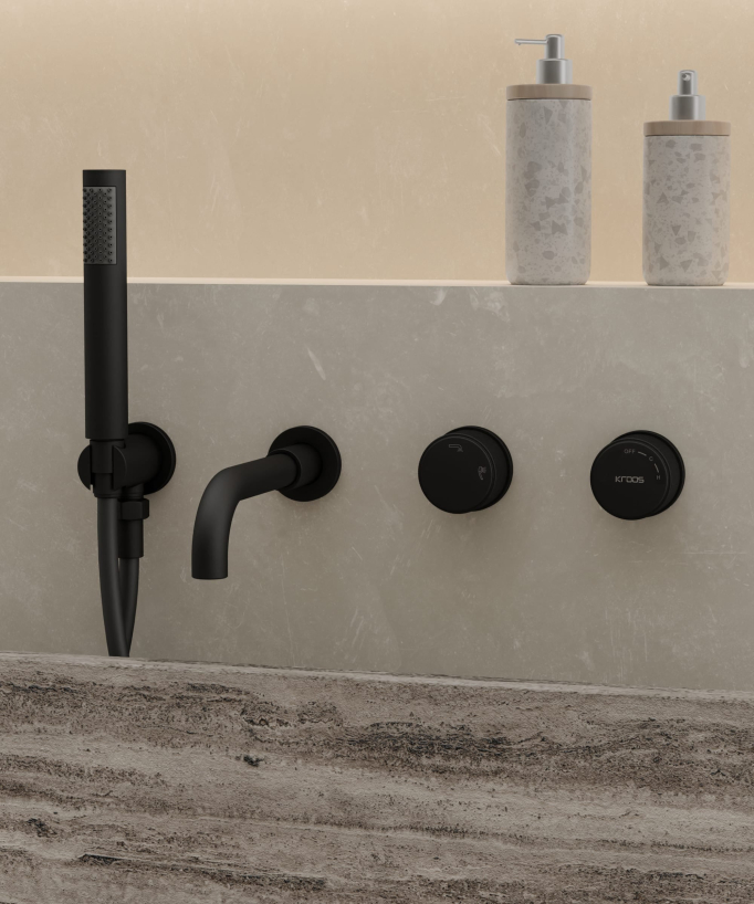 Concealed bath mixer set with hand shower black - Leros