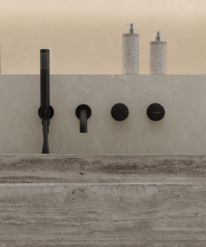 Concealed bath mixer set with hand shower black - Leros
