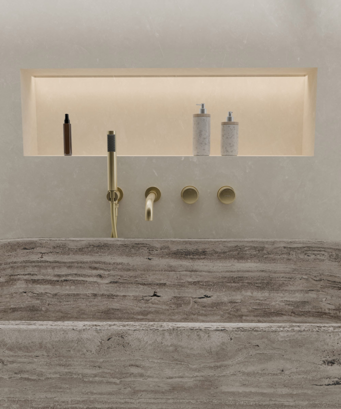 Concealed bath mixer set with hand shower brushed gold - Leros