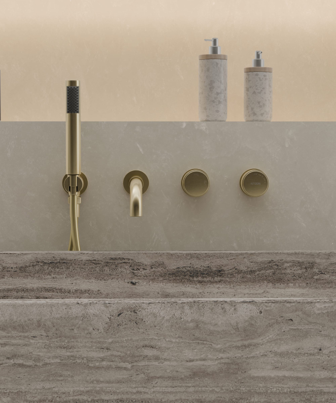 Concealed bath mixer set with hand shower brushed gold - Leros