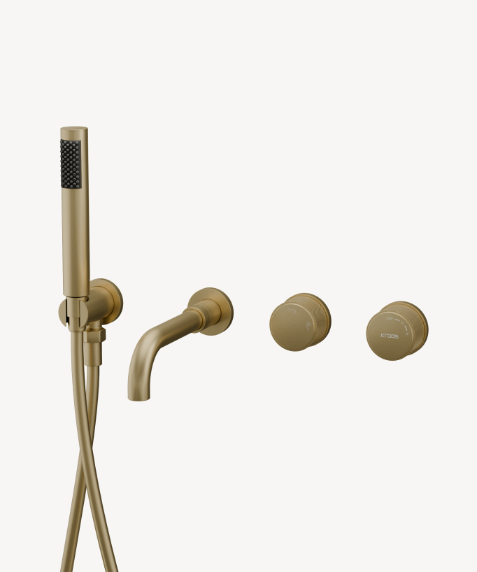 Concealed bath mixer set with hand shower brushed gold - Leros