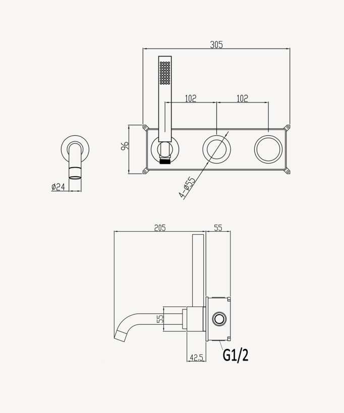 Concealed bath mixer set with hand shower chrome - Leros
