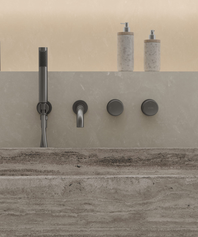 Concealed bath mixer set with hand shower gunmetal - Leros