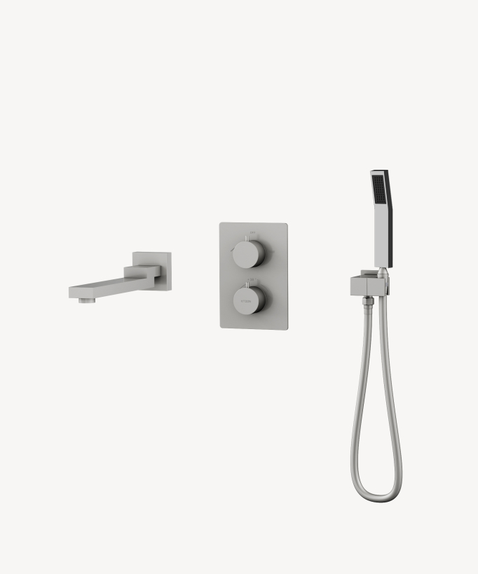Concealed thermostatic bath-shower mixer set brushed nickel - Sirius