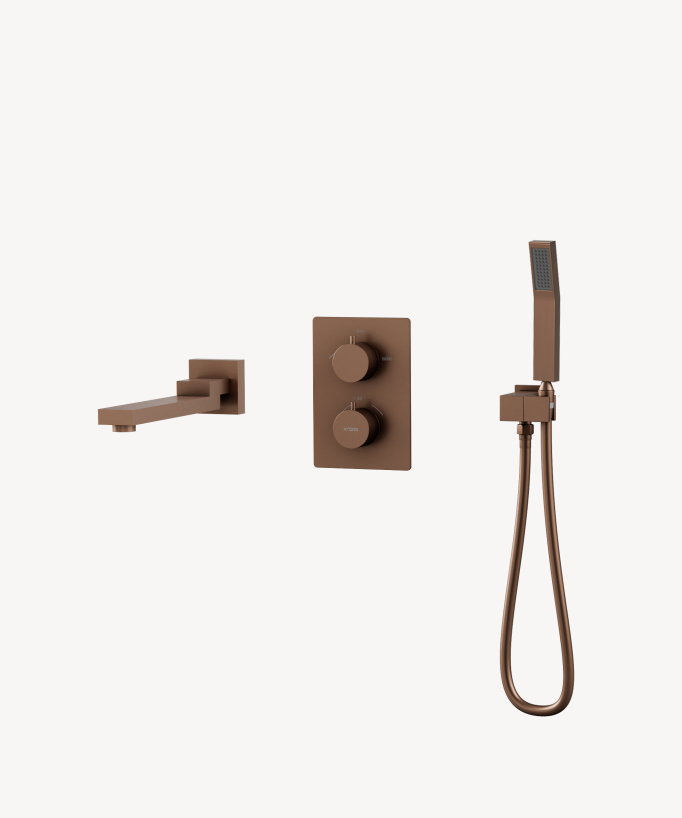 Concealed thermostatic bath-shower mixer set brushed rose gold - Sirius