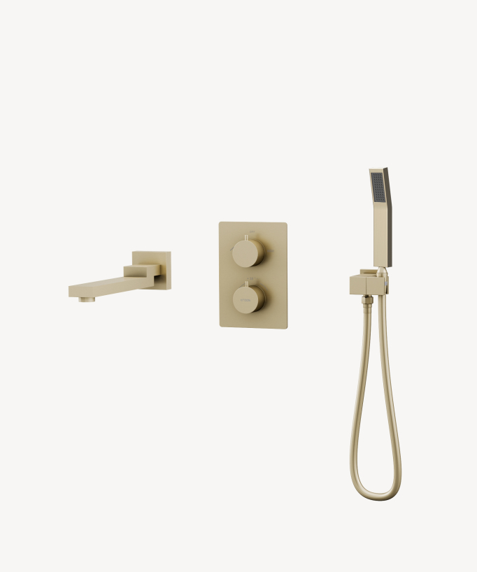 Concealed thermostatic bath-shower mixer set brushed gold - Sirius